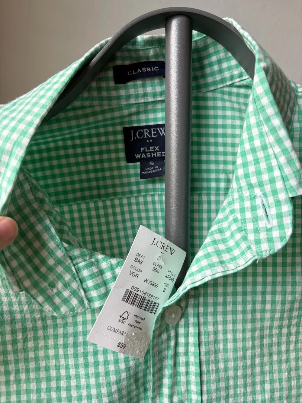 J. Crew Men's Mint Green Gingham Button-Down Shirt